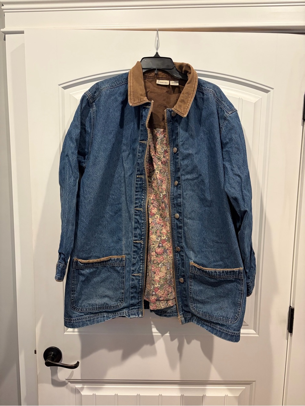 Vintage 90s St John's Bay Blue Denim Jacket with Corduroy Collar Floral Lined